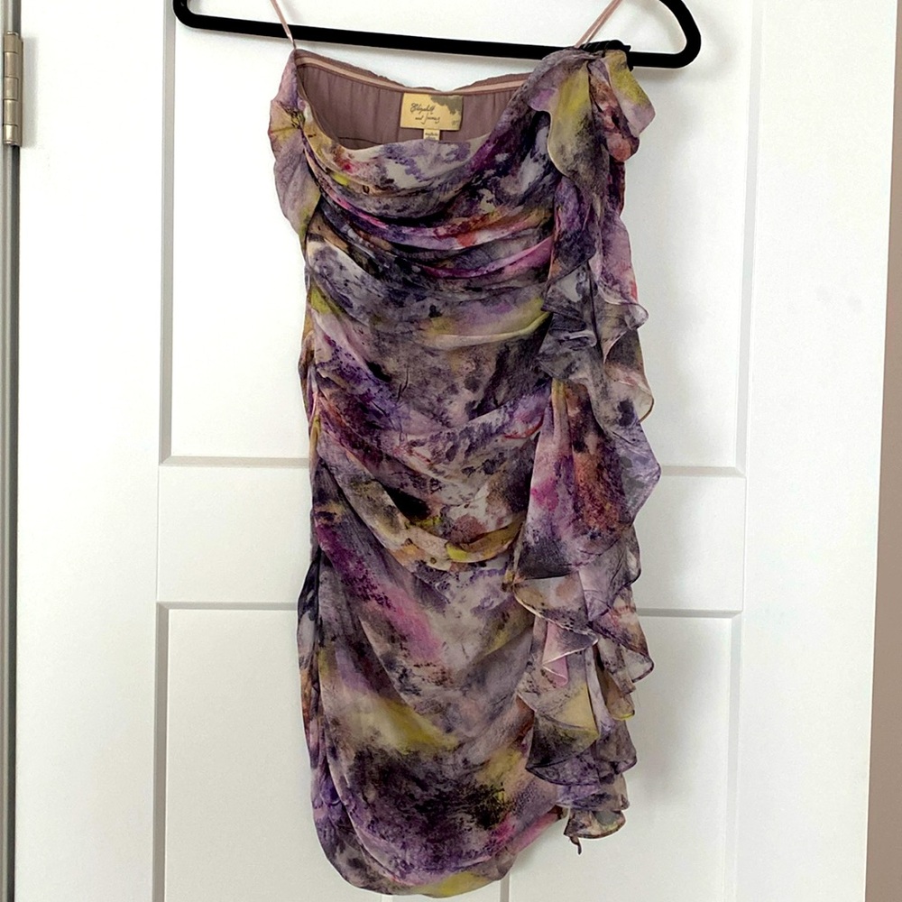 ELIZABETH AND JAMES  Womens Silk Chiffon Lined Zip Side Mini Party Dress Size M